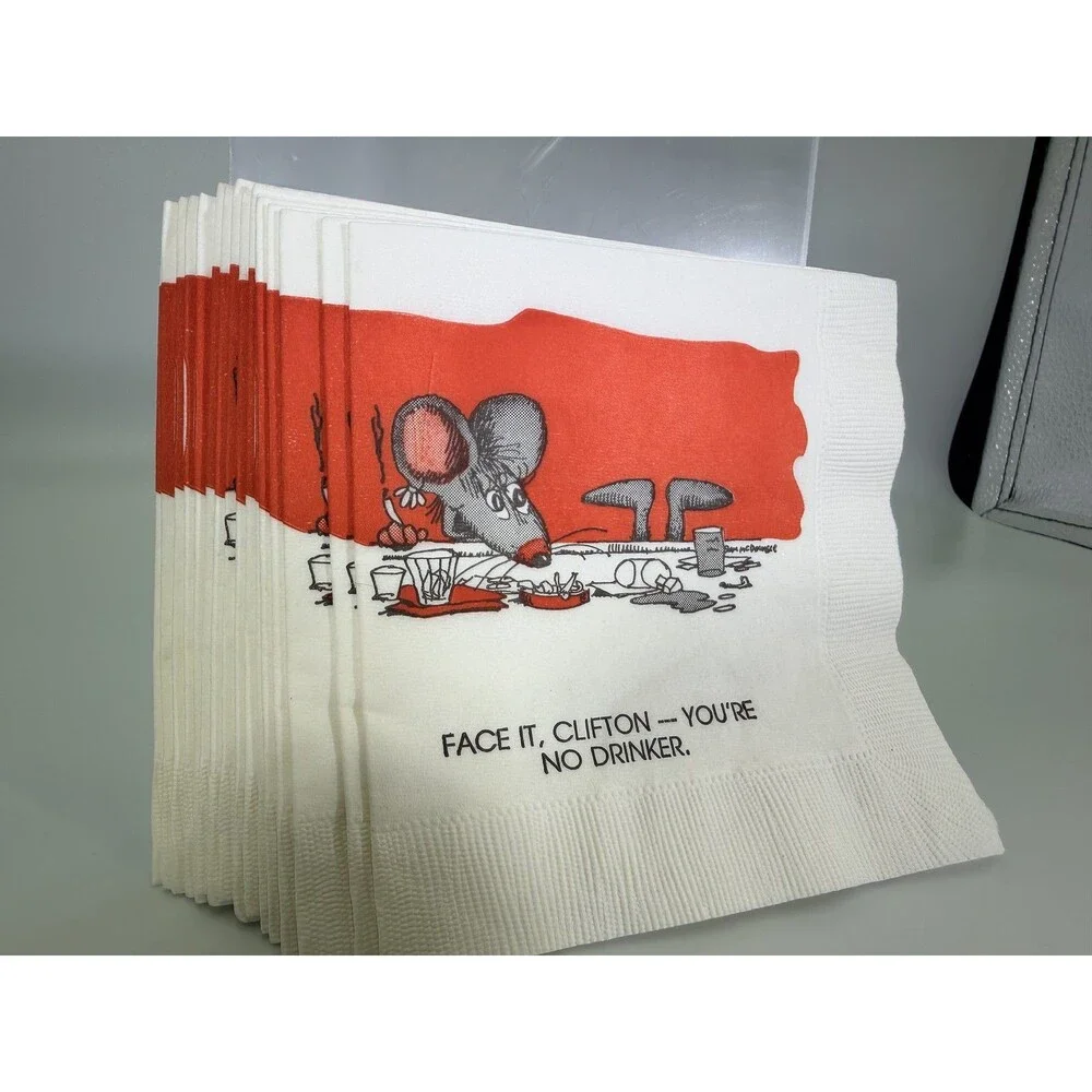 Vintage 1989 Set 16 Sam McDowell Clifton Mouse Funny Cocktail Napkins Contempo